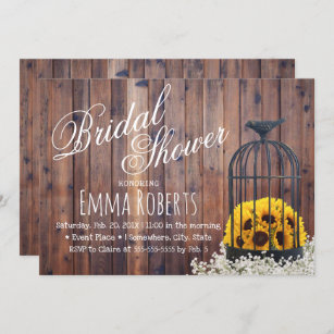 Country Sunflower & Birdcage Rustic Bridal Shower Invitation