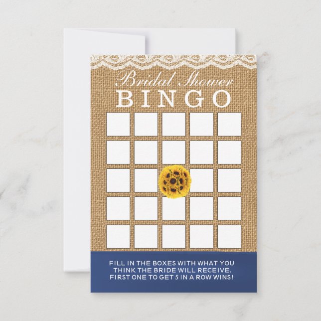 Country Sunflower Burlap Bridal Shower Bingo Cards (Front)