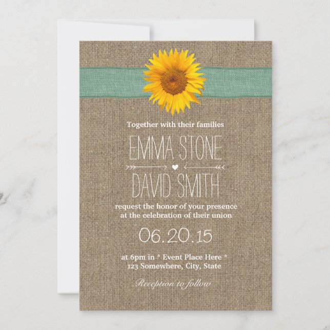 Country Sunflower Burlap Wedding Invitation (Front)
