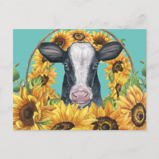 Country Sunflower Cow Postcard