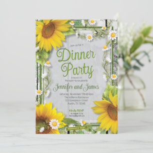 Country Sunflower Daisy Baby Shower Dinner Party Invitation