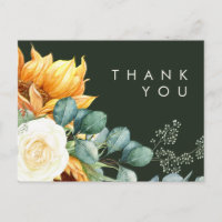 Country Sunflower | Dark Green Wedding Thank You