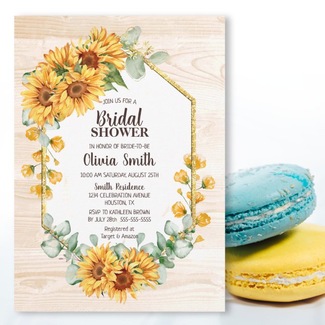 Country Sunflower Geometric Wood Bridal Shower Invitation (Creator Uploaded)