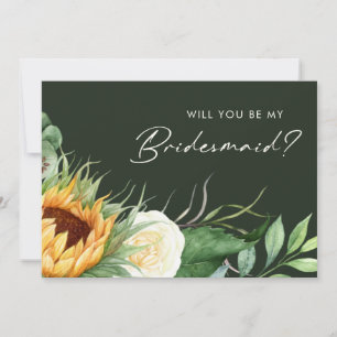 Country Sunflower Green Bridesmaid Proposal Card