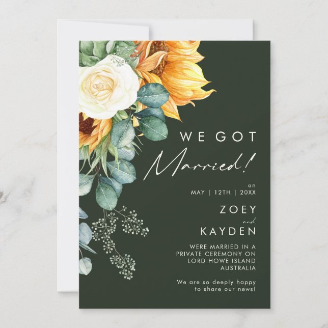 Country Sunflower | Green Elopement Announcement (Front)