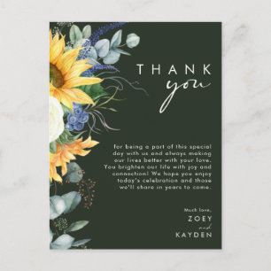 Country Sunflower Green Reception Thank You Card