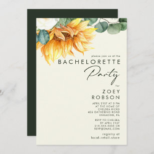 Country Sunflower Light Yellow Bachelorette Party Invitation