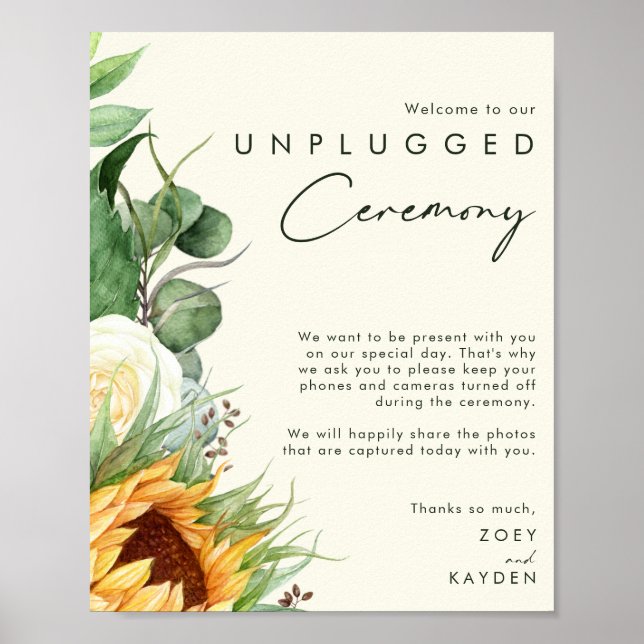 Country Sunflower Light Yellow Unplugged Ceremony Poster (Front)