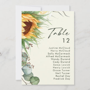 Country Sunflower Light YellowTable Number Chart