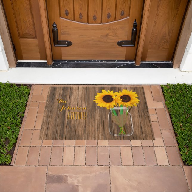 Country Sunflower Mason Jar Doormat (Outdoor)