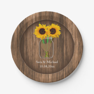 Country Sunflower Mason Jar Paper Plate