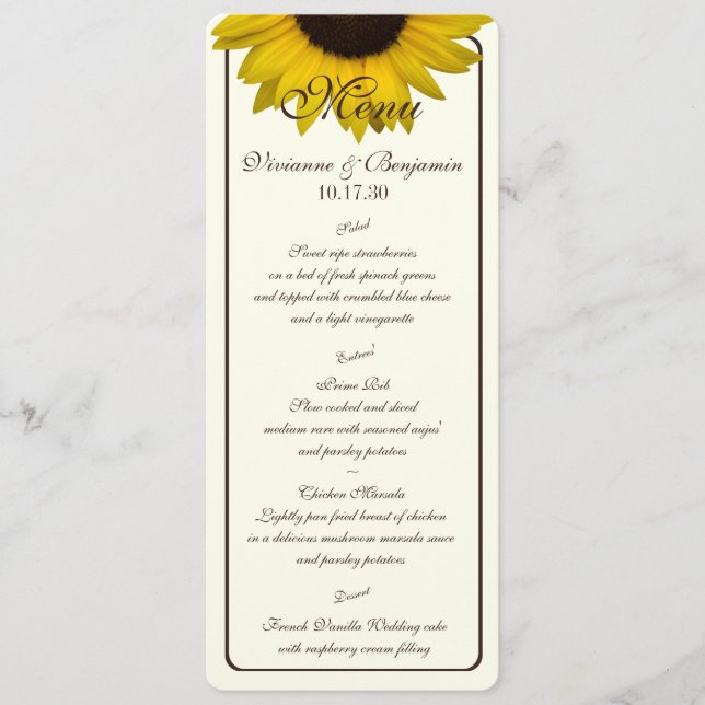 Country Sunflower Menu Card (Front)