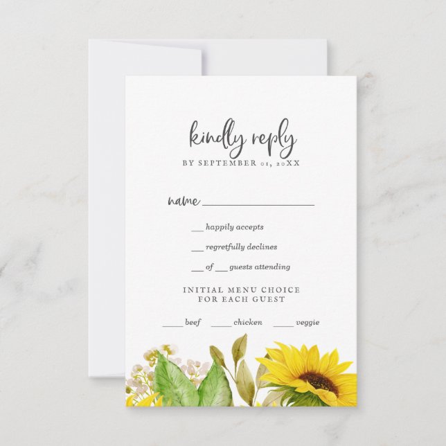 Country Sunflower Menu Choice RSVP Card (Front)