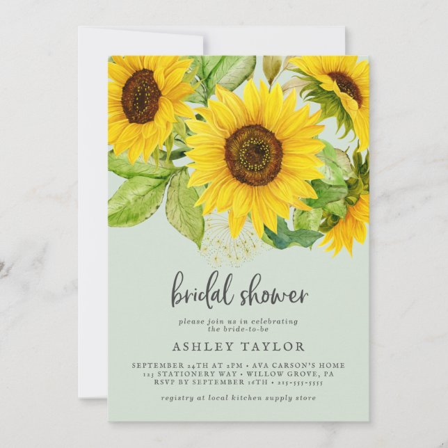 Country Sunflower | Mint Bridal Shower Invitation (Front)