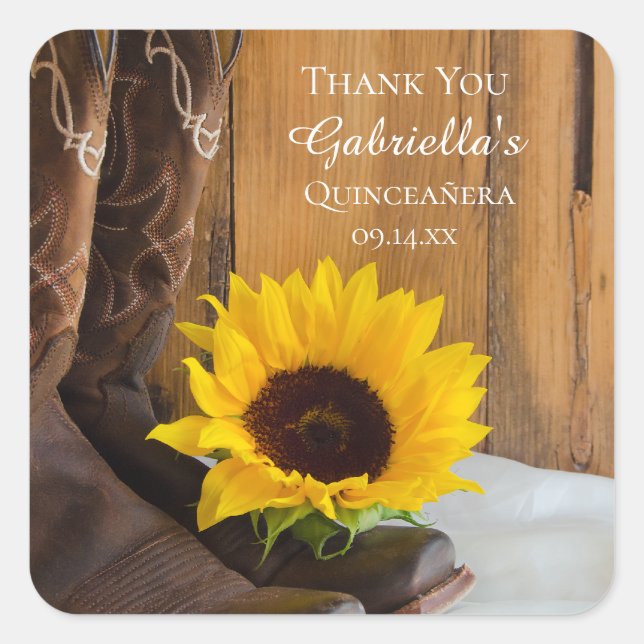 Country Sunflower Quinceañera Thank You Favour Tag (Front)