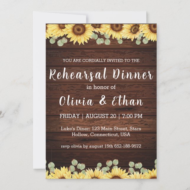 Country sunflower rehearsal dinner invitations (Front)