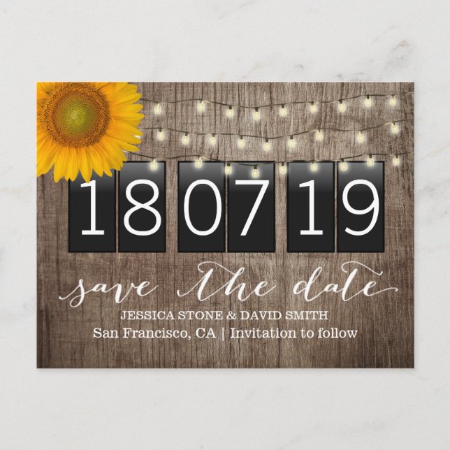 Country Sunflower Rustic Wedding Save the Date Announcement Postcard (Front)