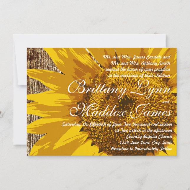 Country Sunflower Rustic Wood Wedding Invitations (Front)