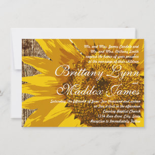 Country Sunflower Rustic Wood Wedding Invitations