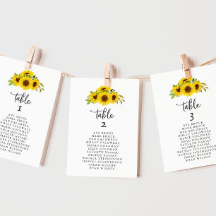 Country Sunflower Table Number Seating Chart Cards