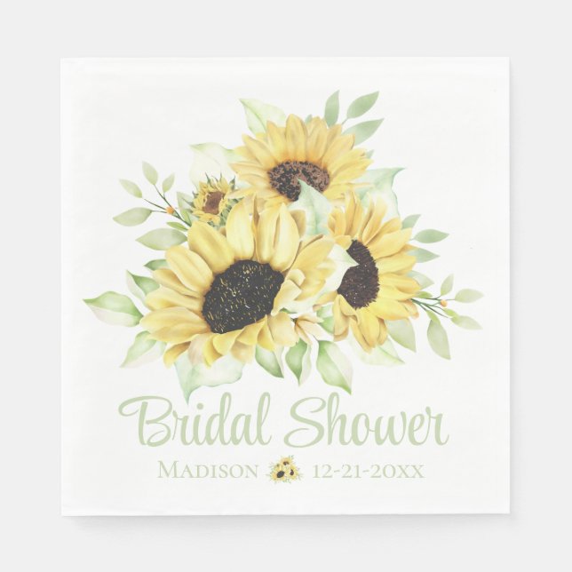 Country Sunflower Watercolor Floral Bridal Shower Napkin (Front)