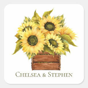Country Sunflower Watercolor Floral Rustic Wedding Square Sticker