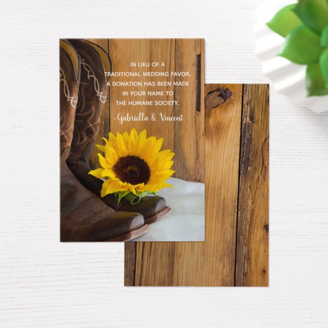 Country Sunflower Wedding Charity Favour Card (Desk)
