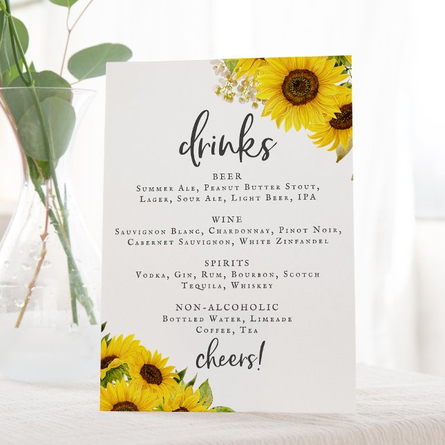 Country Sunflower Wedding Drinks Menu Sign (Creator Uploaded)