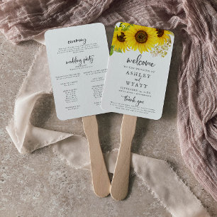 Country Sunflower Wedding Program Hand Fan