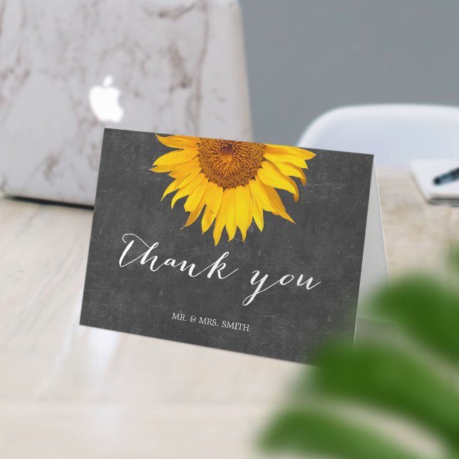 Country Sunflower Wedding Rustic Chalkboard Thank You Card (Creator Uploaded)