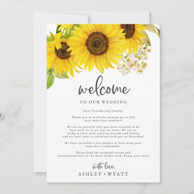 Country Sunflower Wedding Welcome & Itinerary (Front)