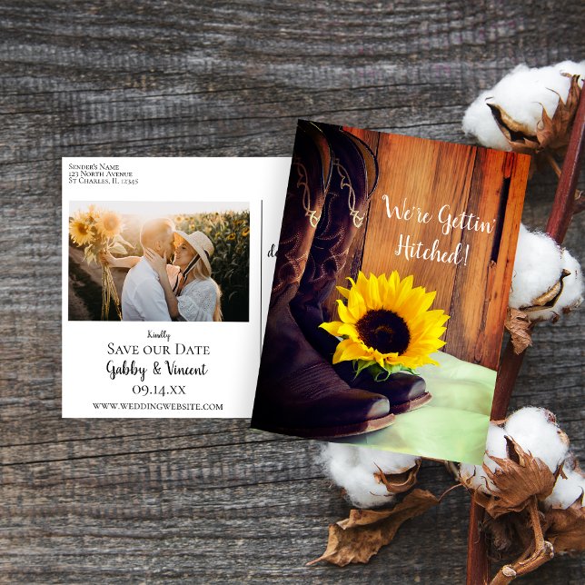 Country Sunflower Western Barn Wedding Announcement Postcard (Creator Uploaded)