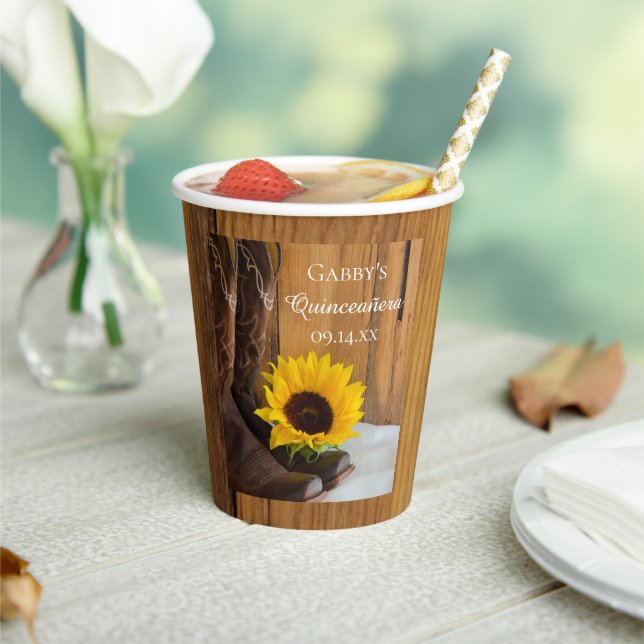 Country Sunflower Western Quinceañera Birthday Paper Cups (Insitu)