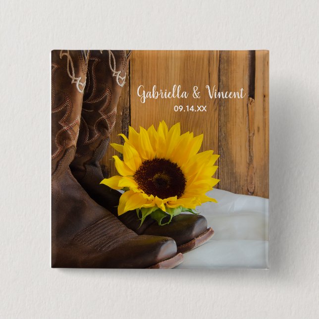 Country Sunflower Western Wedding 15 Cm Square Badge (Front)