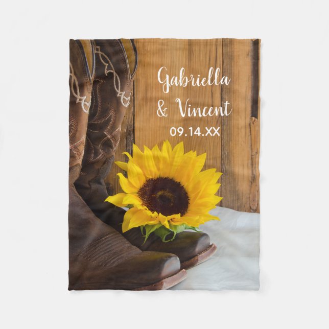 Country Sunflower Western Wedding Fleece Blanket (Front)