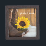 Country Sunflower Western Wedding Jewellery Box<br><div class="desc">A personalised Country Sunflower Wedding Gift Box makes a thoughtful keepsake gift for the bride to be or her bridesmaids. It can also be used to carry the wedding rings down the aisle at your rural farm inspo or ranch style marriage ceremony. This informal yet elegant custom rustic chic wedding...</div>