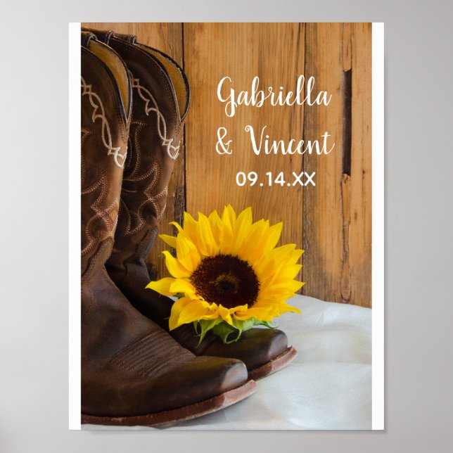 Country Sunflower Western Wedding Poster (Front)