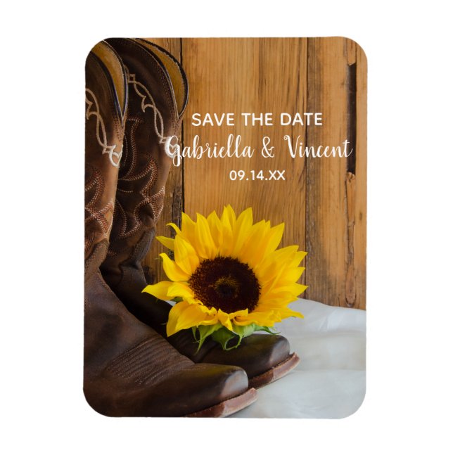 Country Sunflower Western Wedding Save the Date Magnet (Vertical)