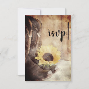 Country Sunflower Western Wedding Watercolor RSVP Card