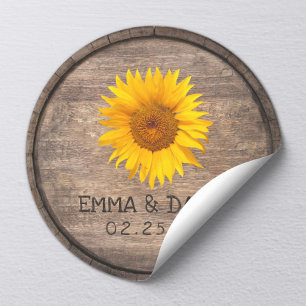 Country Sunflower Wine Barrel Wedding Thank You Classic Round Sticker