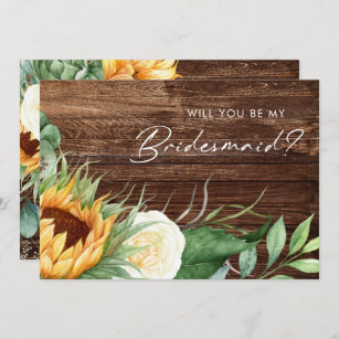 Country Sunflower   Wood Bridesmaid Proposal Card