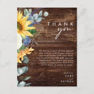 Country Sunflower Wood Reception Thank You Card