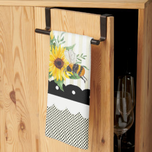 Country sunflowers and bee tea towel