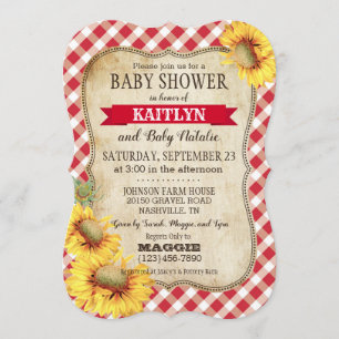 Country Sunflowers and Gingham Check Baby Shower Invitation