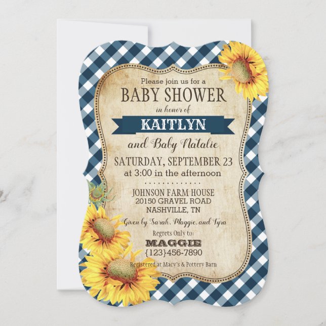 Country Sunflowers and Gingham Check Baby Shower Invitation (Front)