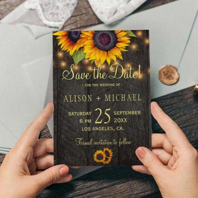 Country sunflowers barn wood printable wedding save the date (Creator Uploaded)