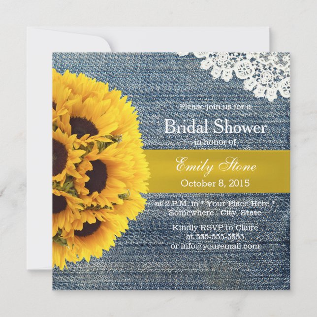 Country Sunflowers Blue Jeans Bridal Shower Invitation (Front)