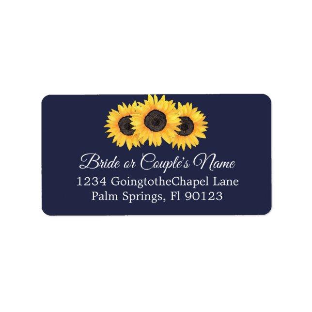 Country Sunflowers Blue Wedding RSVP Address Label (Front)
