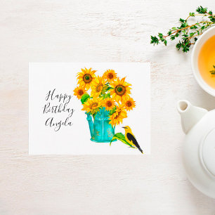 Country Sunflowers Bouquet Birthday Postcard