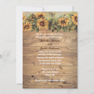 Country Sunflowers & Butterflies Wedding  Invitation